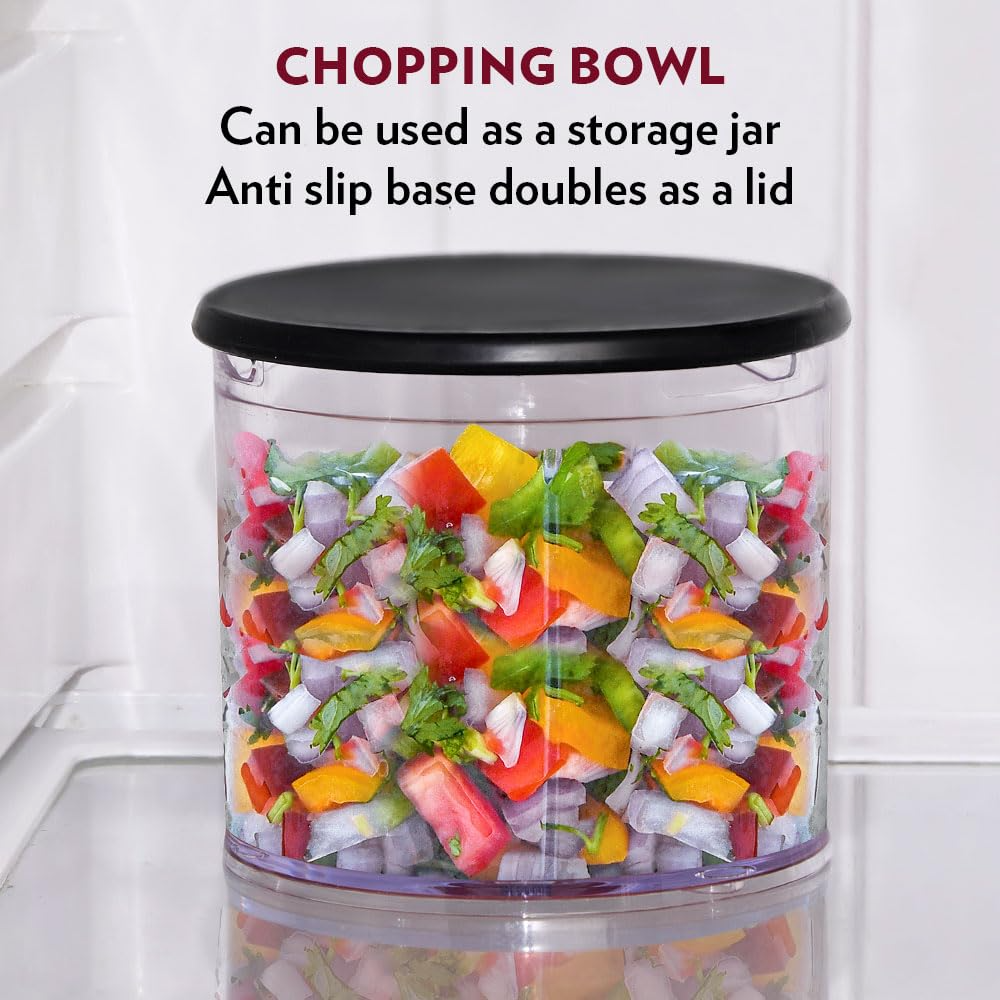 300 Watts Electric Chopper for Kitchen, Twin Blade Technology, 600 ml 'chop-n-store' plastic bowl with lid, Vegetable Chopper, Cutter, Chop, Mince, Dice, Whisk, Blend